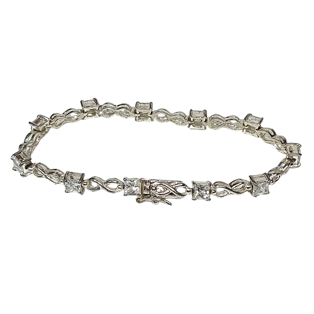 Vintage Roman Silver Tone Rhinestone Tennis Bracelet 7.5" Women's Jewelry